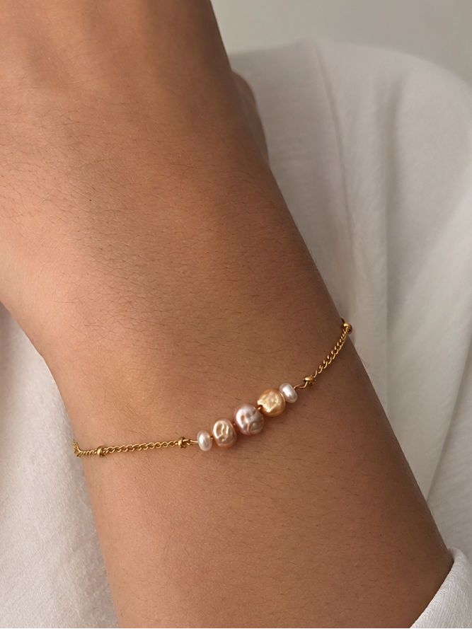 Gold and Pink Petit Pearl Bracelet