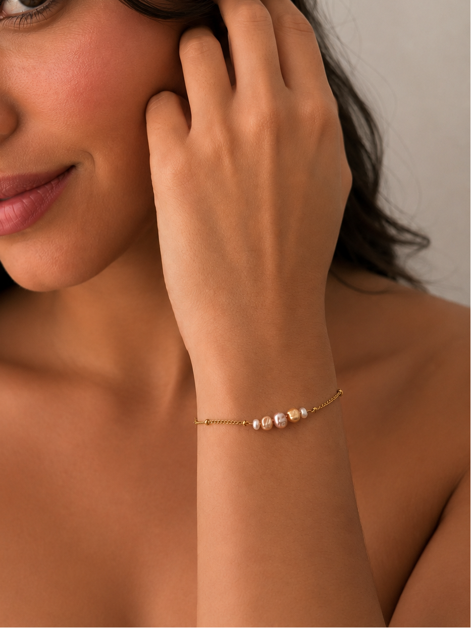 Gold and Pink Petit Pearl Bracelet