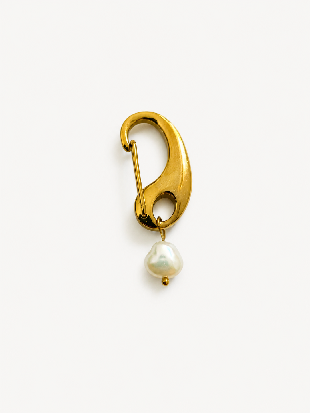 Breloque de sac Perle Blanche – Pendentif baroque, Fermoir doré