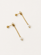 Boucles d'oreilles pendantes deux en un avec perle de culture d'eau douce blanche - Avant-arrière convertibles