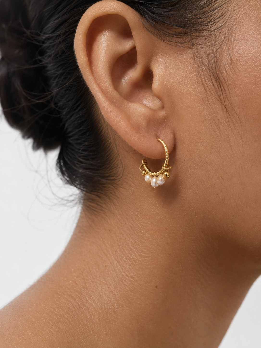 White Keshi Pearl Creole Earrings