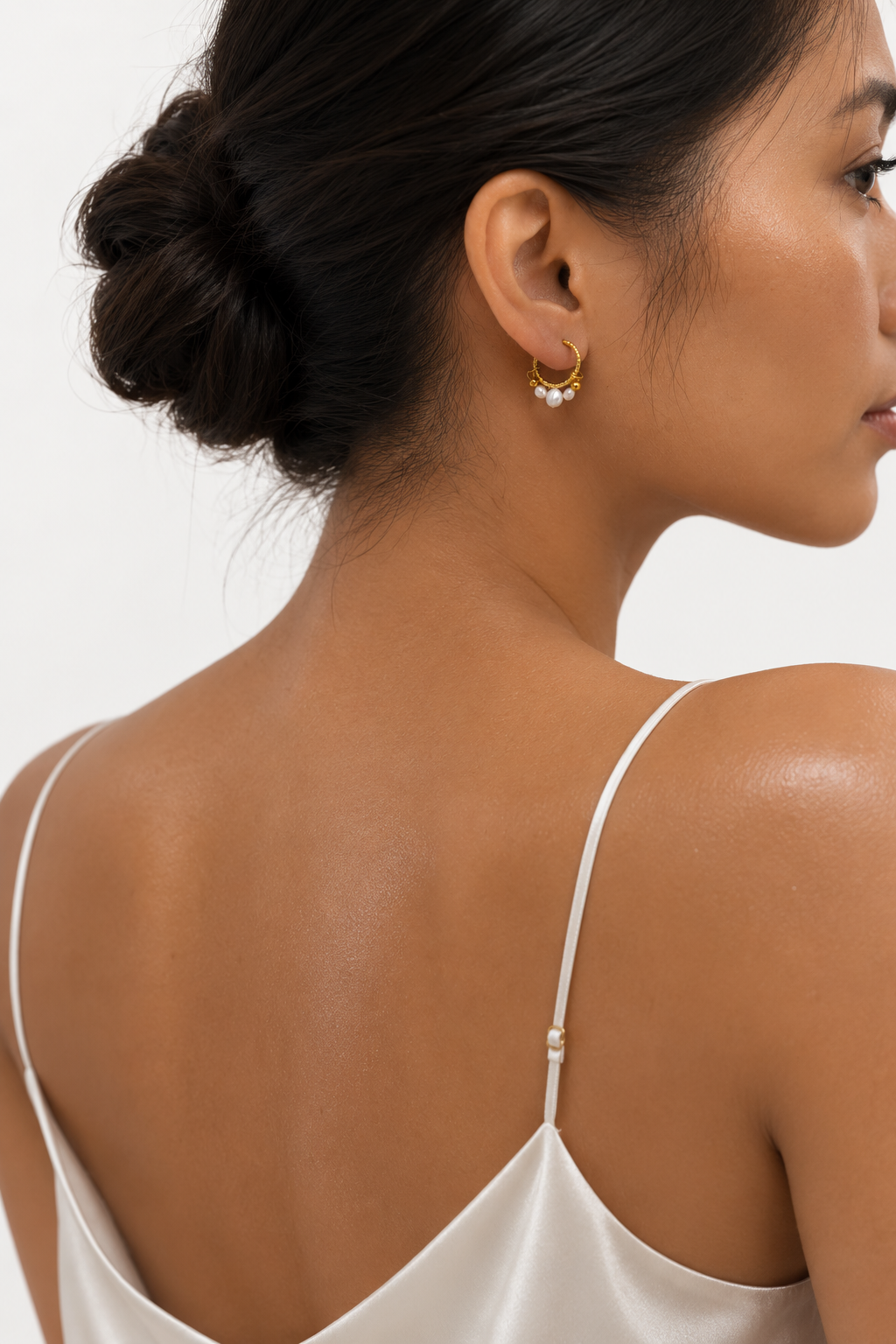 White Keshi Pearl Creole Earrings