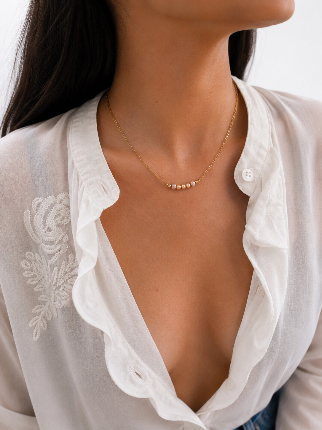 Gold and Pink Pearl Necklace