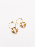 Pair of fine gold hoop earrings with 4 mm gold-toned baroque freshwater pearls and blush-pink undertones