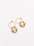 Pair of fine gold hoop earrings with 4 mm gold-toned baroque freshwater pearls and blush-pink undertones