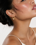 Gold and pink baroque freshwater pearl creole hoop earrings with polished gold beads by Perli Paris