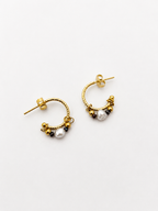 Pair of gold creole hoop earrings with light grey baroque and dark grey Keshi freshwater pearls