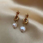 Minimalist gold knot earrings with pearl drops
