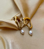modern molten organic gold and freshwater pearl drop earrings